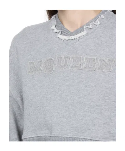 Alexander Mcqueen Alexander Mc Queen Logo Cotton Cropped Sweatshirt In Grey