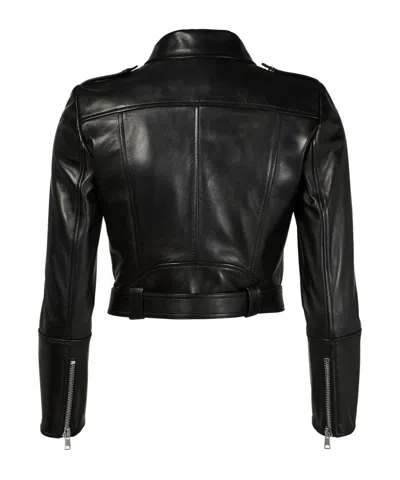 Alexander Mcqueen Cropped Biker Leather Jacket In Black