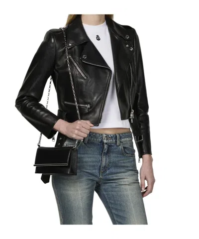 Alexander Mcqueen Cropped Biker Leather Jacket In Black