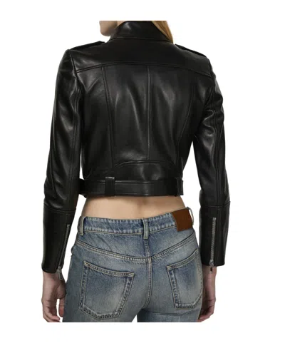 Alexander Mcqueen Cropped Biker Leather Jacket In Black