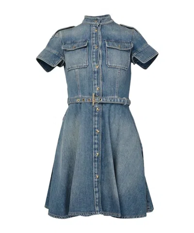 Alexander Mcqueen Denim Mini Shirt Dress In Blue