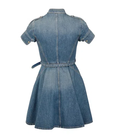 Alexander Mcqueen Denim Mini Shirt Dress In Blue