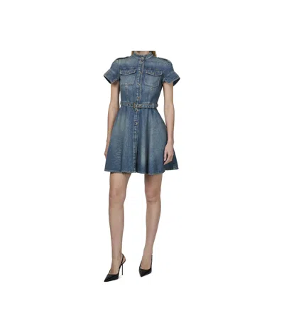 Alexander Mcqueen Denim Mini Shirt Dress In Blue