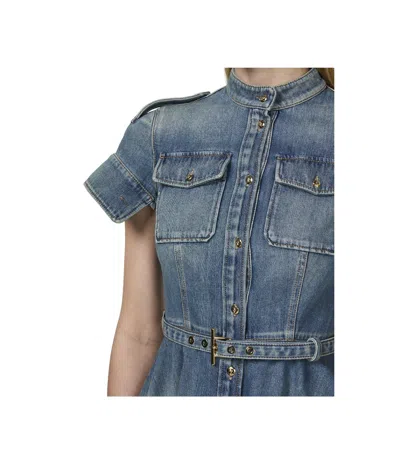 Alexander Mcqueen Denim Mini Shirt Dress In Blue