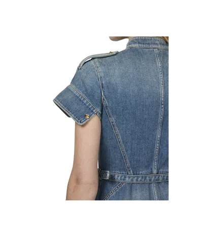Alexander Mcqueen Denim Mini Shirt Dress In Blue