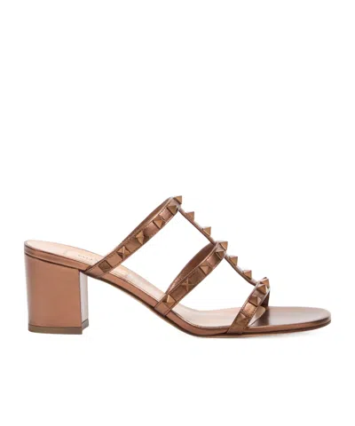 Valentino Garavani Studded Block Heel Leather Sandals In Neutral