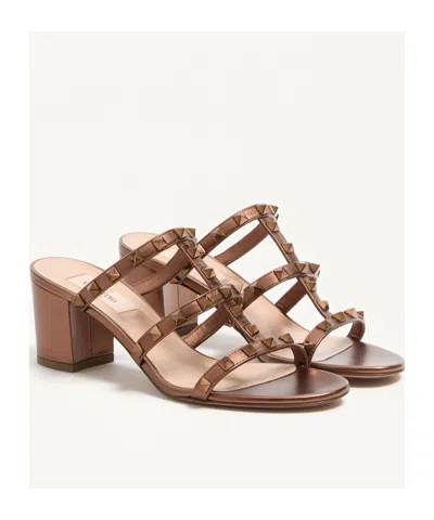 Valentino Garavani Studded Block Heel Leather Sandals In Neutral