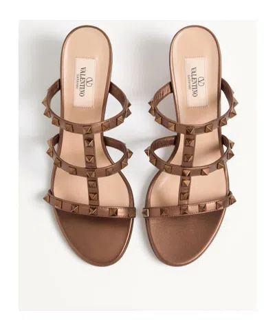 Valentino Garavani Studded Block Heel Leather Sandals In Neutral