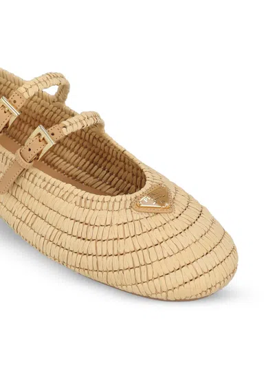 Prada Women Raffia Ballerinas In Brown