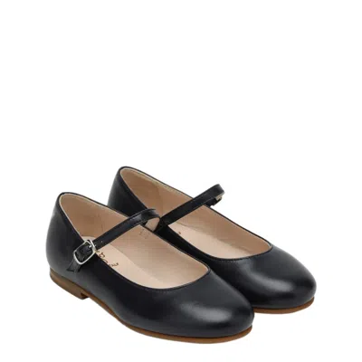 Il Gufo Blue Ballet Flats In Leather With Strap In Black