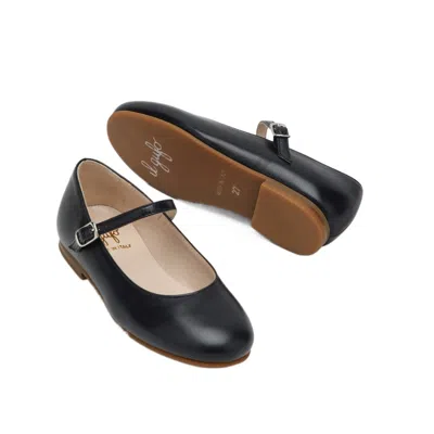 Il Gufo Blue Ballet Flats In Leather With Strap In Black