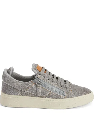 Giuseppe Zanotti Gz94 Brushed-felt And Leather Sneakers In Grey