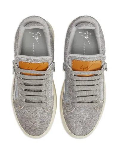 Giuseppe Zanotti Gz94 Brushed-felt And Leather Sneakers In Grey
