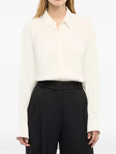 Another Tomorrow Bias Button-side Collared Shirt In White