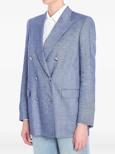 Tagliatore Double-breasted Cotton Jacket With Structured Shoulders In Blue