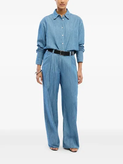 Another Tomorrow Chambray Oversized Button-down Shirt In Blue