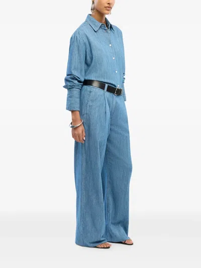 Another Tomorrow Chambray Oversized Button-down Shirt In Blue