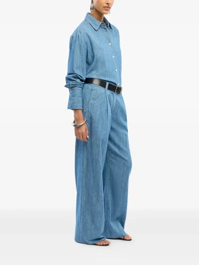Another Tomorrow Chambray Oversized Button-down Shirt In Blue