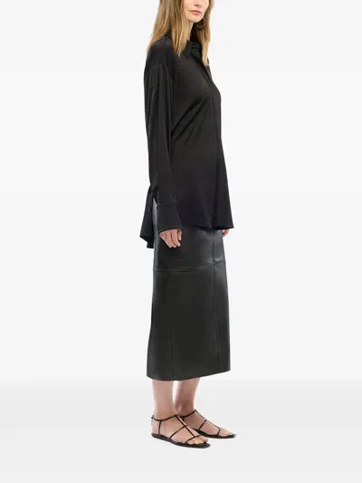 Another Tomorrow Bias Button Side Shirt In Black