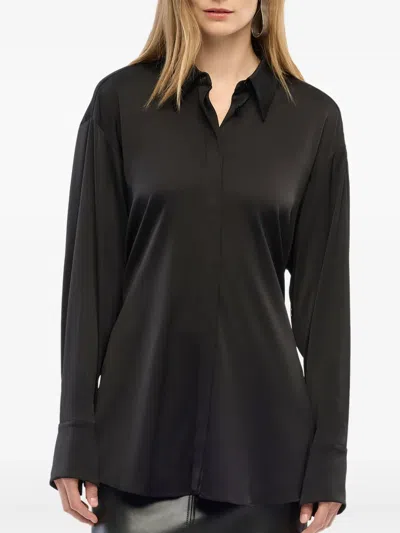 Another Tomorrow Bias Button Side Shirt In Black