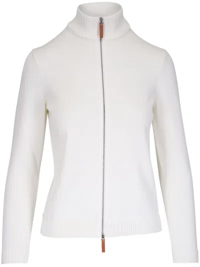 Lafayette 148 Cotton-silk Tape Fitted Bomber Sweater In White
