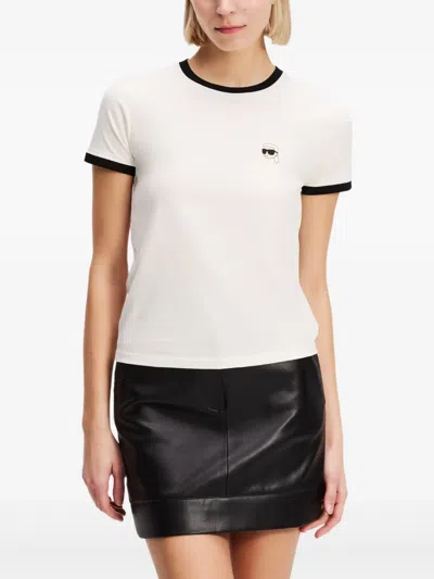 Karl Lagerfeld Ikon Contrast Piping T-shirt In White