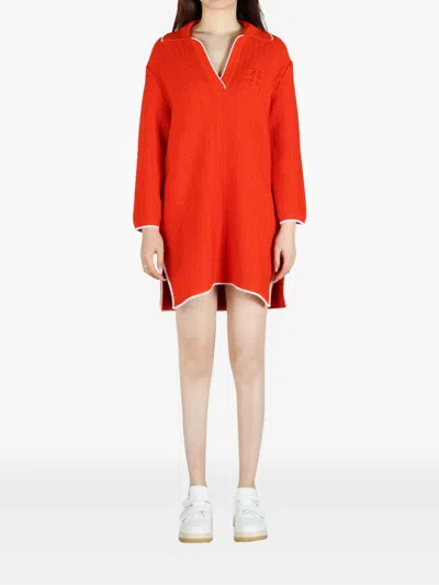 Givenchy Rib Polo Sweater Minidress In Orange