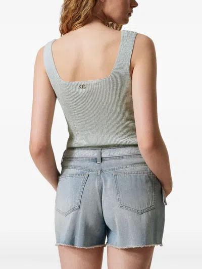 Twinset Belted Denim Shorts In Blue