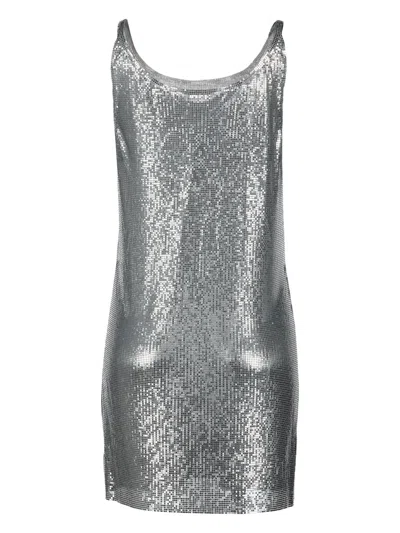 Rabanne Metallic Sleeveless Top With Spaghetti Straps And Chainmail In Silver