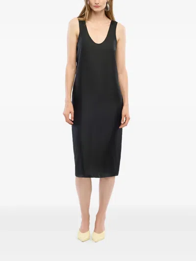 Another Tomorrow Silk Tank Dress In Schwarz