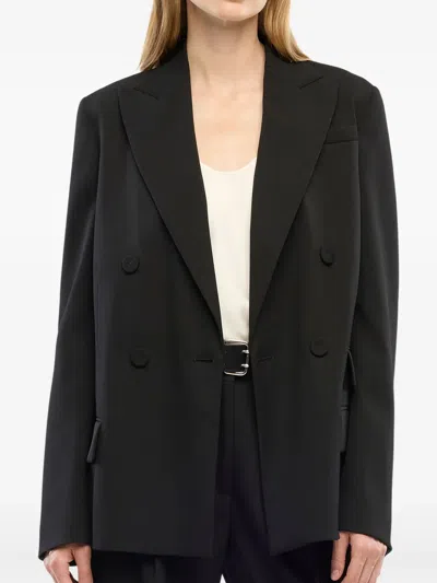 Another Tomorrow Double-breasted Wool Jacket In Schwarz
