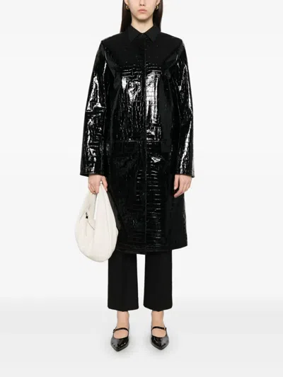 Totême Croc Embossed Leather Coat In Black