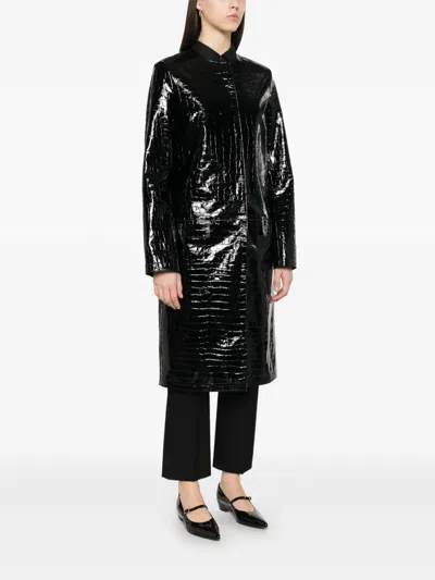Totême Croc Embossed Leather Coat In Black