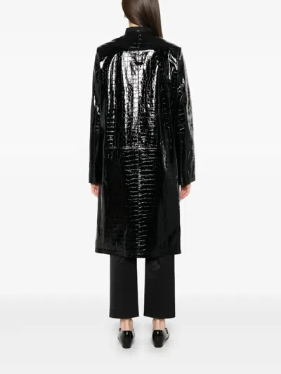 Totême Croc Embossed Leather Coat In Black