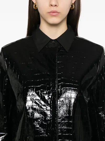 Totême Croc Embossed Leather Coat In Black