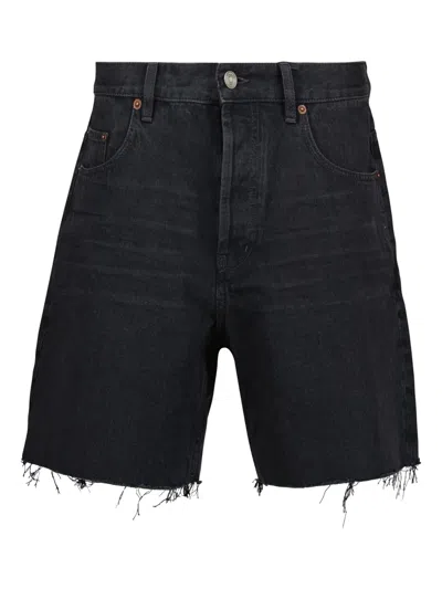 Saint Laurent Faded Denim Bermuda Shorts In Schwarz