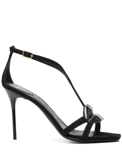 Balmain Black Leather Stiletto Heel Sandals In Schwarz