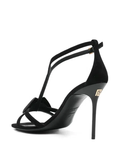Balmain Black Leather Stiletto Heel Sandals In Schwarz