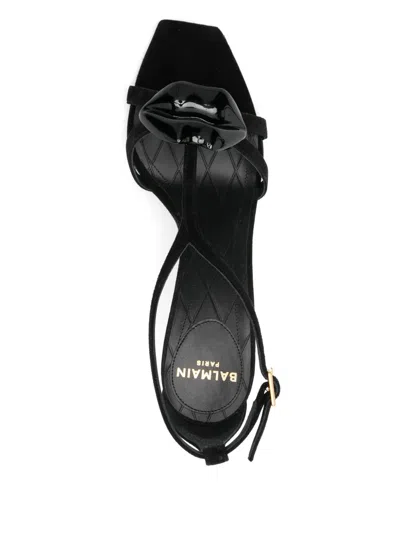 Balmain Black Leather Stiletto Heel Sandals In Schwarz