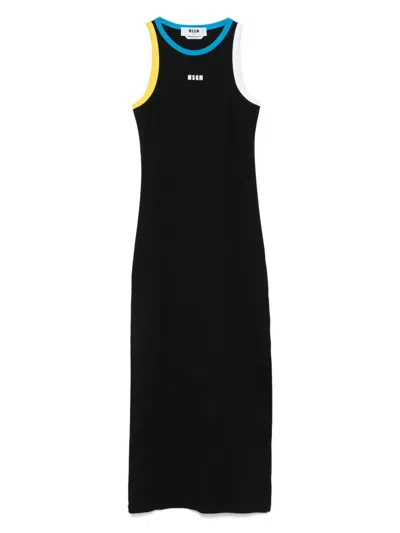 Msgm Ribbed Dress With Applications In Schwarz