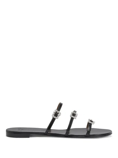Giuseppe Zanotti Black Jewel Flat Sandals In Schwarz