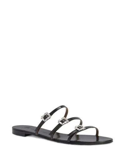 Giuseppe Zanotti Black Jewel Flat Sandals In Schwarz