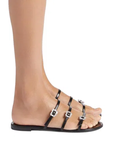 Giuseppe Zanotti Black Jewel Flat Sandals In Schwarz