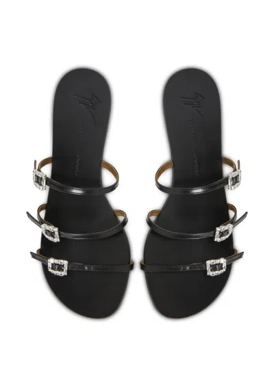 Giuseppe Zanotti Black Jewel Flat Sandals In Schwarz