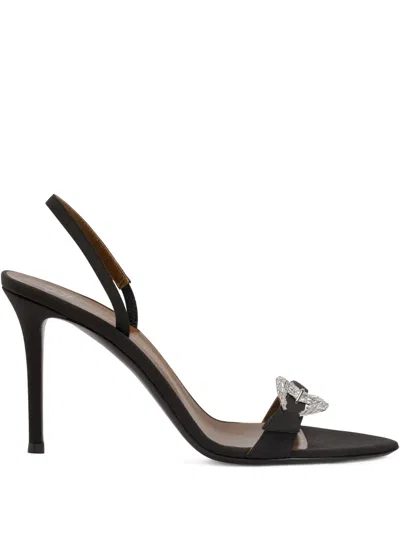 Giuseppe Zanotti Ludhovica Mignon 90 Embellished Grosgrain Slingback Sandals In Schwarz