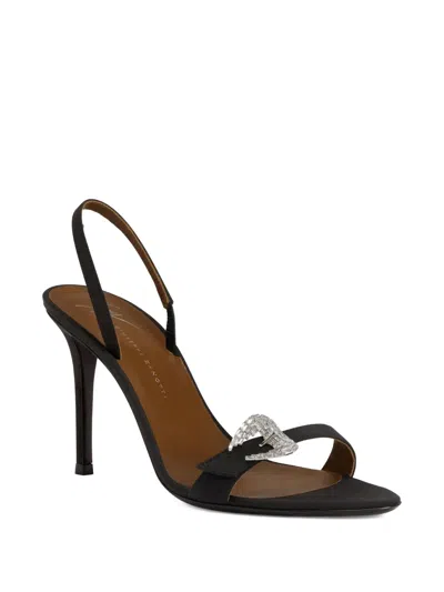 Giuseppe Zanotti Ludhovica Mignon 90 Embellished Grosgrain Slingback Sandals In Schwarz