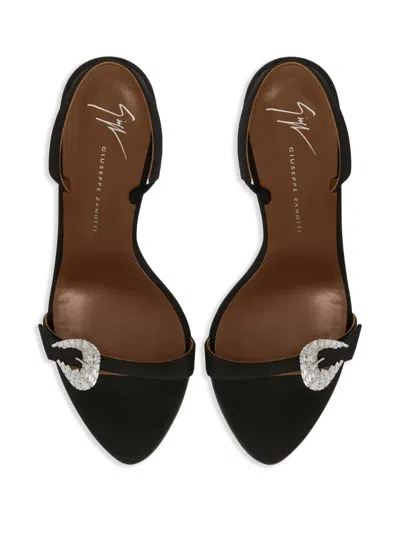 Giuseppe Zanotti Ludhovica Mignon 90 Embellished Grosgrain Slingback Sandals In Schwarz