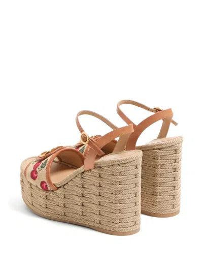 Valentino Vlogo Cherry Jacquard Raffia-wedge Espadrilles In Nude