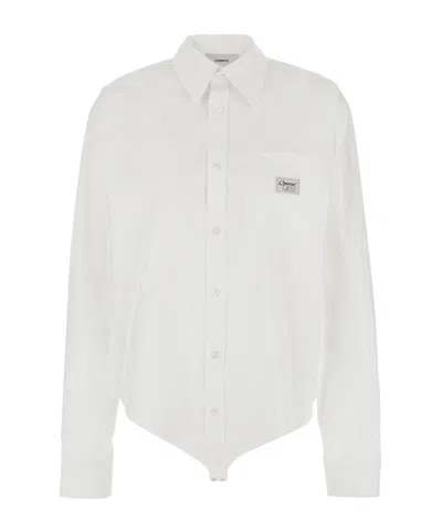 Coperni White Bodysuit With Classic Collar And Logo Patch On The Front In White