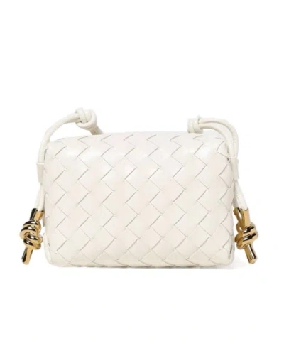 Bottega Veneta Womens White Candy Loop Micro Intrecciato Leather Cross-body Bag